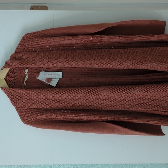 Soft SurroundingsSuzette sequin long line Asymmetrical open front cardigan Large - Picture 3 of 8